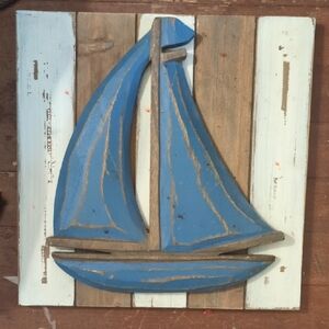 Blue and Brown Nautical Sailboat Wall Art